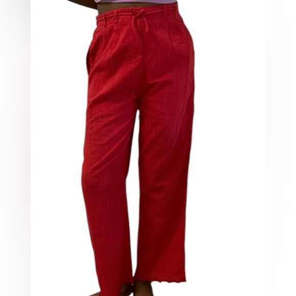 Zara Girls Kids Red Scalloped Hem Flowy Dress Pants(Size 11-12yrs) - Picture 1 of 8